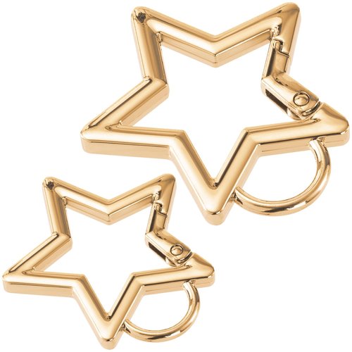 Isslly 2 PCS Star Carabiners, Zinc Alloy Heavy Duty Star Shaped Keychain Clip with 2 Sizes, Carabiner Clip for Camping, Hiking, Fishing - Light Gold