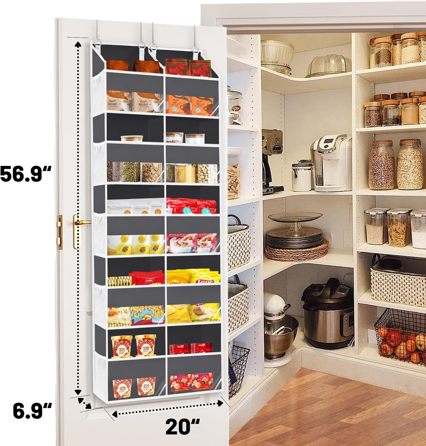 Over the Door Organizer 5 Tiers, Extra Large Behind Door Storage of 10 Compartments, 80 lbs Weight Capacity Over Door Organizer, Door Hanging Organizer for Closet, Diaper Organizer, Room storage