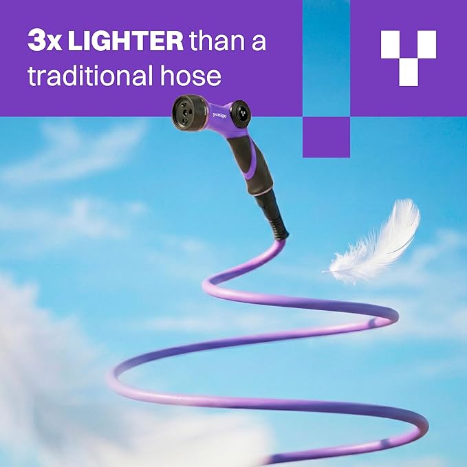 RELAX 50ft Expandable Purple Garden Hose – Lightweight No-Kink Design with Durable Aluminum Couplings, Spray Nozzle & Hose Mender for Home & Garden Watering