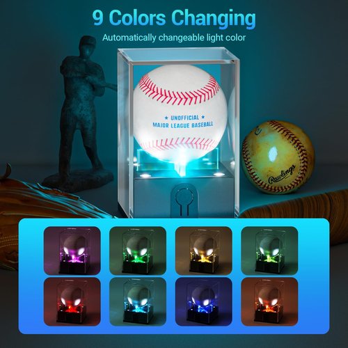 Leshein Baseball Display Case - LED Lighted Acrylic Holder for Memorabilia | UV Protected Design