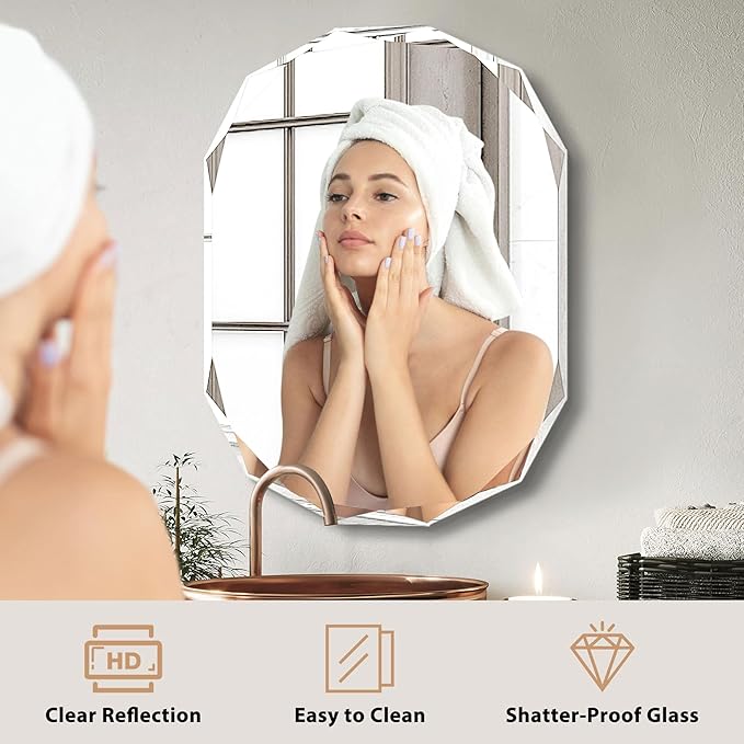 Bathroom Mirrors for Over Sink, Round Frameless Mirrors for Wall, 24x36 Inch