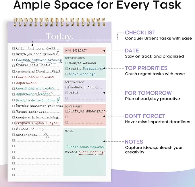 Taja To Do List Notepad - To Do List Notebook for Work with 52 Sheets, 9.8" x 6.5", Undated Daily Planner Perfect for Daily Tasks and Goal Setting, Notepad Suitable for Office, Home & School - Violet Dream