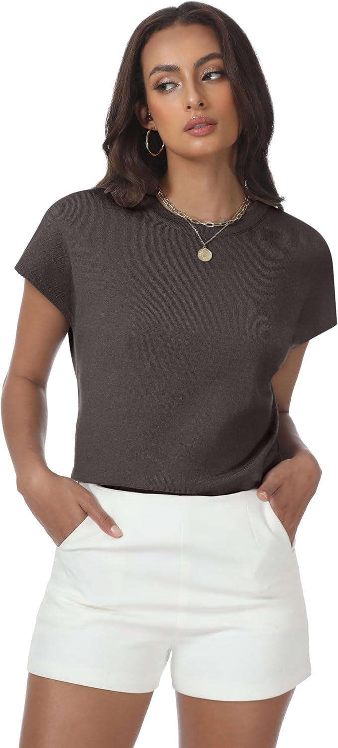 Skiennix Women's Summer Sweater - Short Sleeve Casual Top for Beach Vacations | Dressy Basic Cap Sleeve