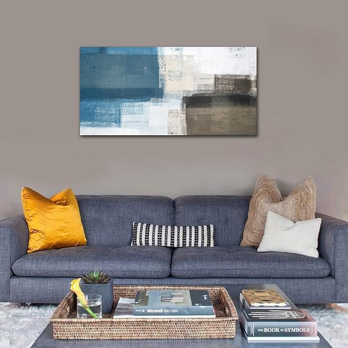 Abstract Canvas Wall Art Blue White Brown Abstract Pictures for Living Room Wall Decor Modern Abstract Painting Artwork Contemporary Abstract Canvas Print for Home Office Wall Decoration 29x58in