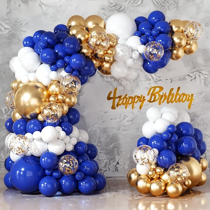 Royal Blue and Gold Balloons Arch Garland Kit 164pcs Different Sizes Balloon 5 10 12 18 with Gold Confetti Balloon for Anniversary Wedding New Year Birthday Party Decorations