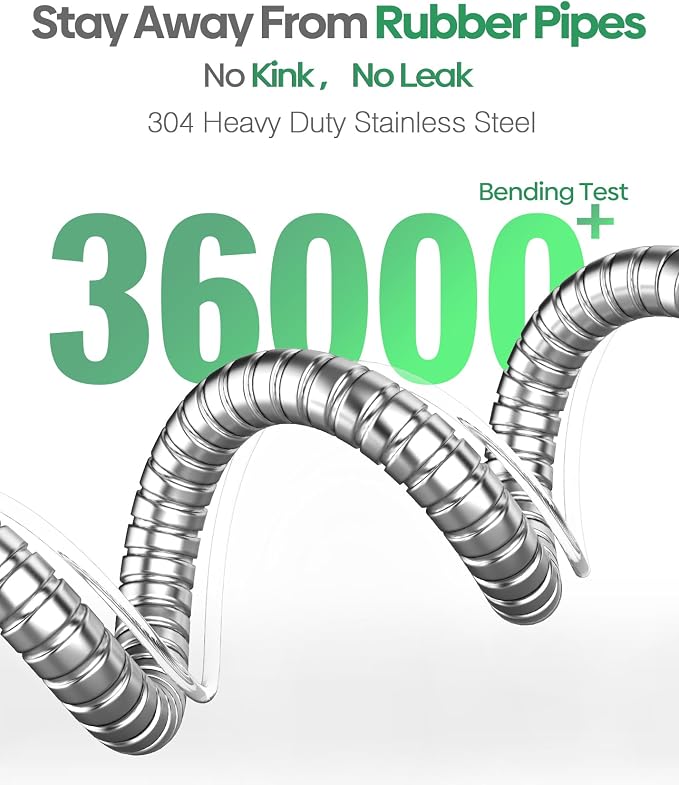 Short Metal Garden Hose 2 ft with Female to Female Connector， Stainless Steel Small Leader Hose for Hose Reel, Long, Flexible, Lightweight & Heavy Duty Water Pipe, Outdoor Water Hose Extension Adapter