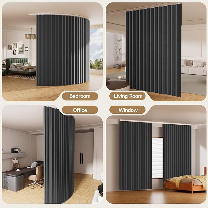 Room Divider Ceiling Curtains W/Flexible Track Sets, inch Extra Long Blackout