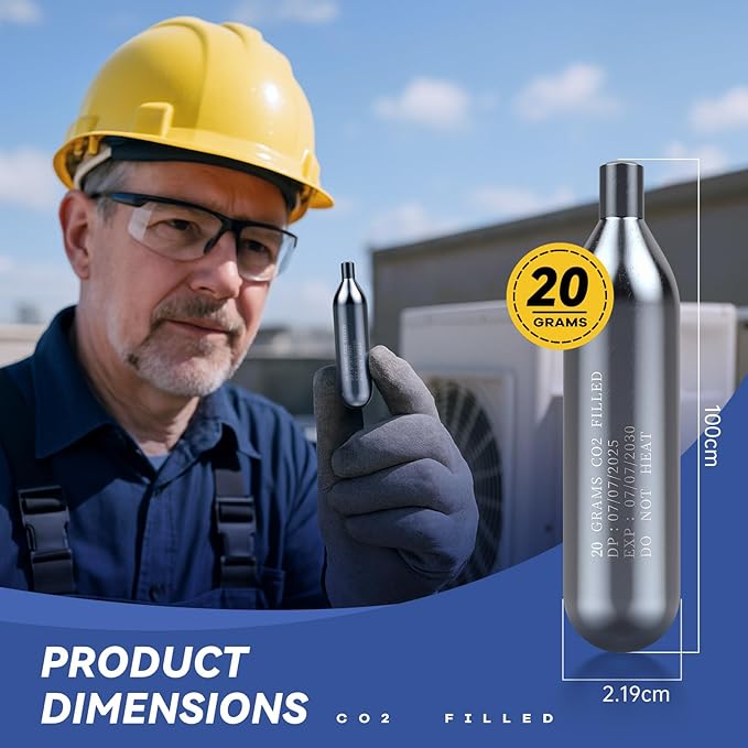 Upgraded Drain Device, AC Drain Line Cleaner Device, AC Drains Line Unclogger Tool, with 6 Unthreaded CO2 Cartridges, with a Flexible Hose to Clear All HVAC Clogs,20 Gram Unthreaded CO2