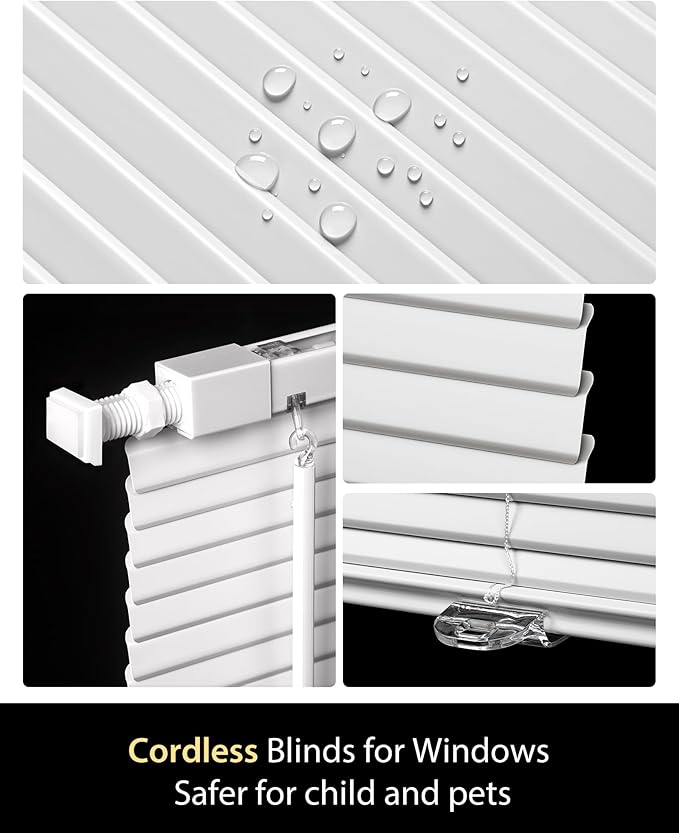 UNISHADES No Drill Blinds for Windows 1" Vinyl L-Shaped Slats Cordless Mini