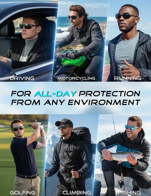 ATTCL Polarized Sunglasses Men Sports: UV Protection Anti Glare Wrap Around Lightweight Metal Driving Fishing Golf Running