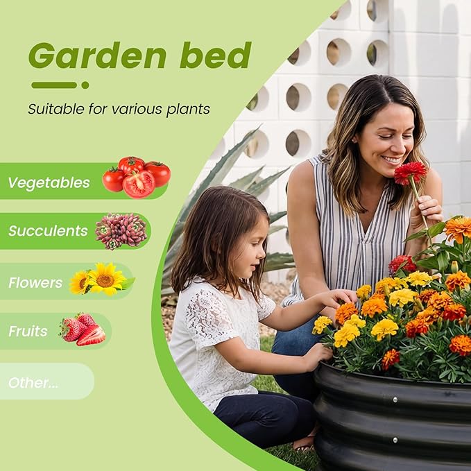 AHEONLAR 3PCS 2x2x2ft Galvanized Raised Garden Bed Kit Round Metal Flower Box Large Planter Raised Beds Outdoor Garden for Planting,Fruit,Herb Grey