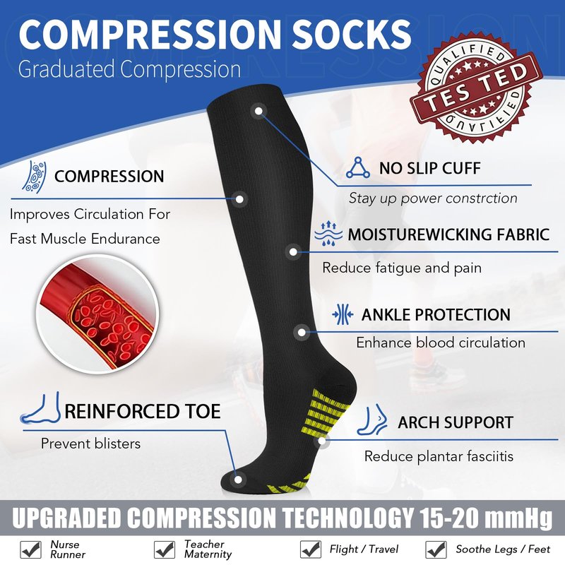 Sooverki Graduated Copper Compression Socks for Men & Women Circulation 8 Pairs 15-20mmHg - Best for Running Athletic Cycling
