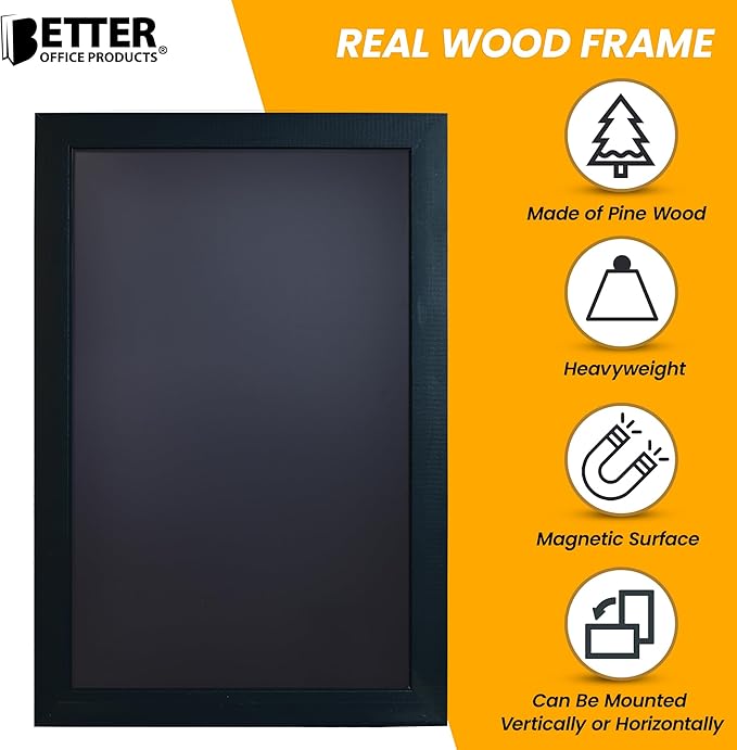 Magnetic Wall Chalkboard, Extra Large Size 20" x 30", Wood Frame, Chalkboard