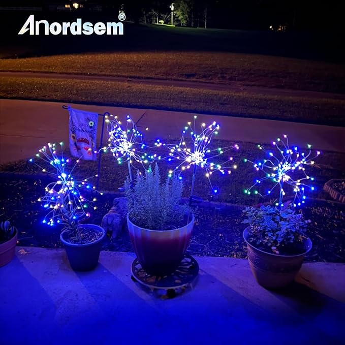 Anordsem Solar Lights Outdoor Waterproof: Garden Light Solar Powered for Yard Outside - Fireworks Lamp Colorful Lighting Path Decor 6 Pack - LED Sparkler DIY Decorating Gifts for Women Mom Wife