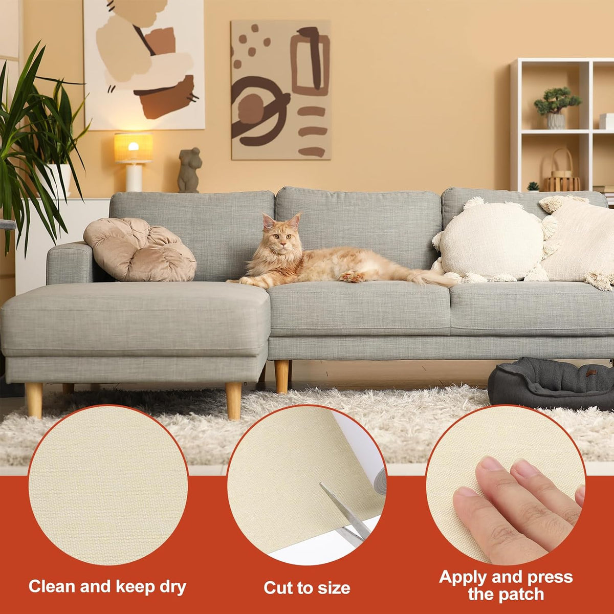 PATIKIL 70x6.2 Inch Linen Repair Tape, Repair Fabric Patch Self Adhesive Couch Patch Line Repair Patch for Furniture Sofa Car Seats Office Chairs, Apricot White
