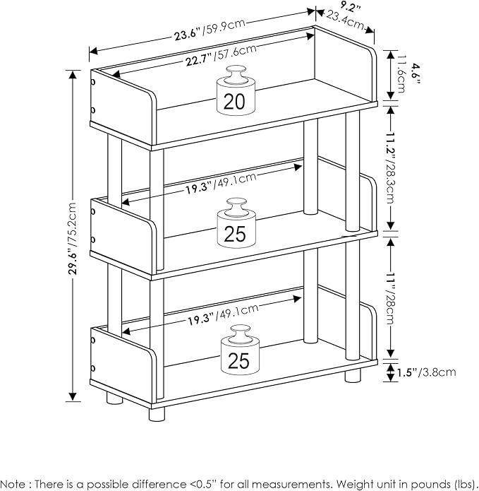 Furinno Turn-N-Tube 3-Tier Freestanding Multipurposes Display Rack, Bookshelf, Amber Pine/Black