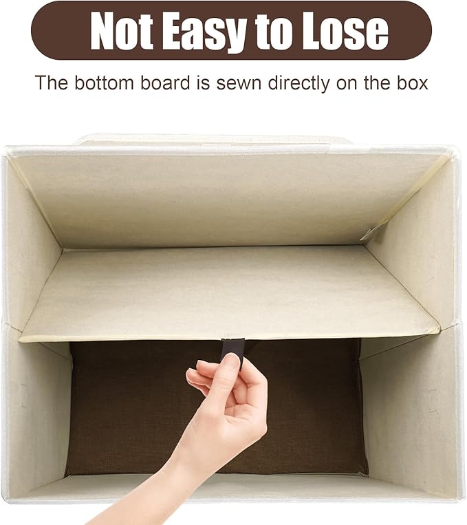 Large 17" 42 Quarts Collapsible Stackable Storage Bins with Lids [3-Pack] Foldable Fabric Linen Storage Boxes Cube, Closet Organizer Baskets with Label for Home (16.7 x 12 x 12", Brown & White)