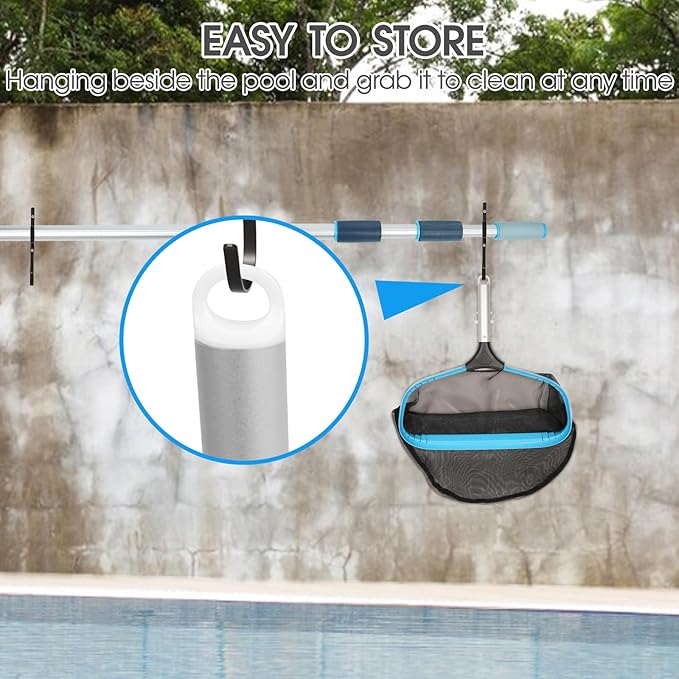 Self-Repair Heavy Duty Pool Net, Upgrade Reinforced Handle, Pool Cleaning Skimmer Net with Nylon Fine Mesh Net, Thick Aluminum Frame, Deep Trash Bag for Above Ground & Inground Pools