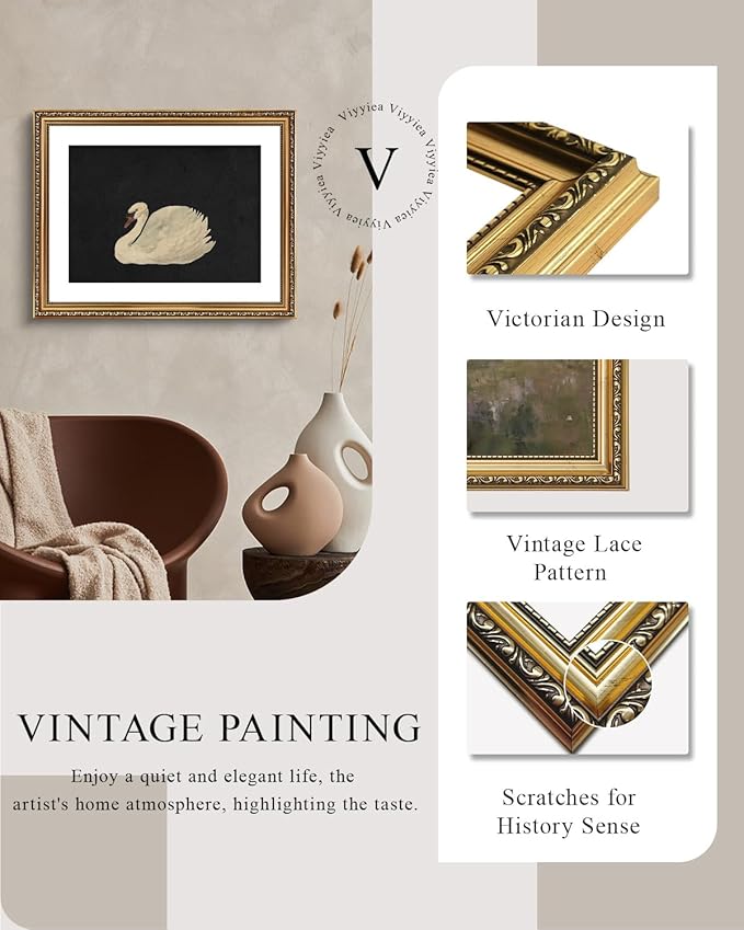 VIYYIEA Gold Framed Wall Art Canvas Print Home Decor Wall Decorations Grace Swan Art Painting Pictures Rustic Bathroom Wall Decor Farmhouse Wall Decor for Living Room Bedroom Office Decor 16x20in