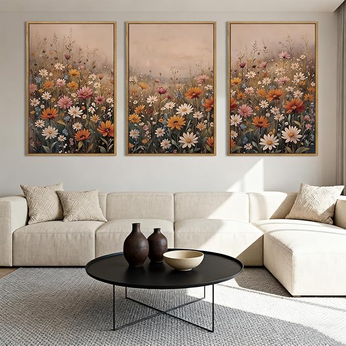 IARTTOP Framed Floral Canvas Wall Art Large 16x24 Inch Colorful Wildflower Art Prints Retro Botanical Landscape Wall Decor for Living Room Bedroom Office