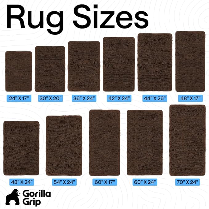 GORILLA GRIP Bath Rug Mat 48x24, Thick Soft Absorbent Chenille, Quick Dry Microfiber Mats, Rubber Backing Washable Shower Floor Rugs, Bathmat Runner, US Designed Bathroom Home Decor Accessories Brown