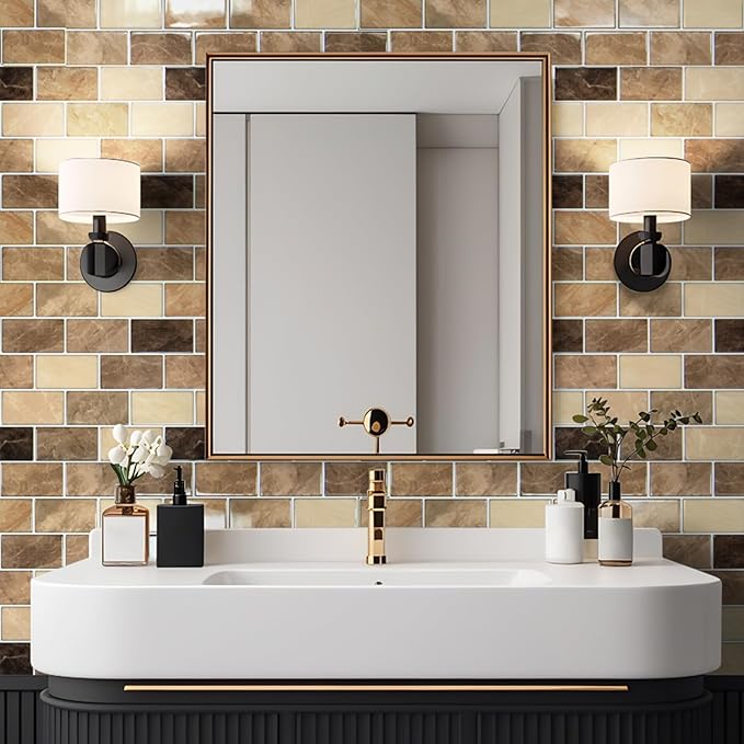 Art3d Peel and Stick Backsplash Tiles – 12"x12" Yellow Jasper Thicker Design