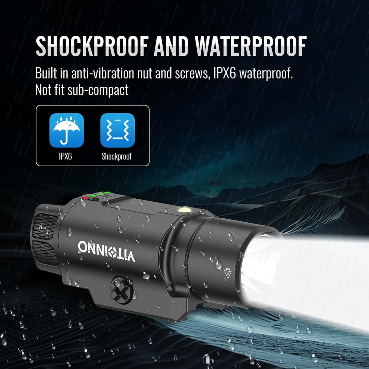 Skiennix 1750 Lumen Tactical Flashlight - Rechargeable Pistol Light with Strobe & Moonlight Mode