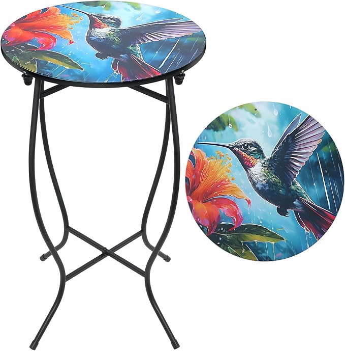 Outdoor Side Table, 21 Inch Tall Patio Side Table, Weather Resistant Metal Round Indoor End Table for Patio Yard Porch Balcony Garden Bedside