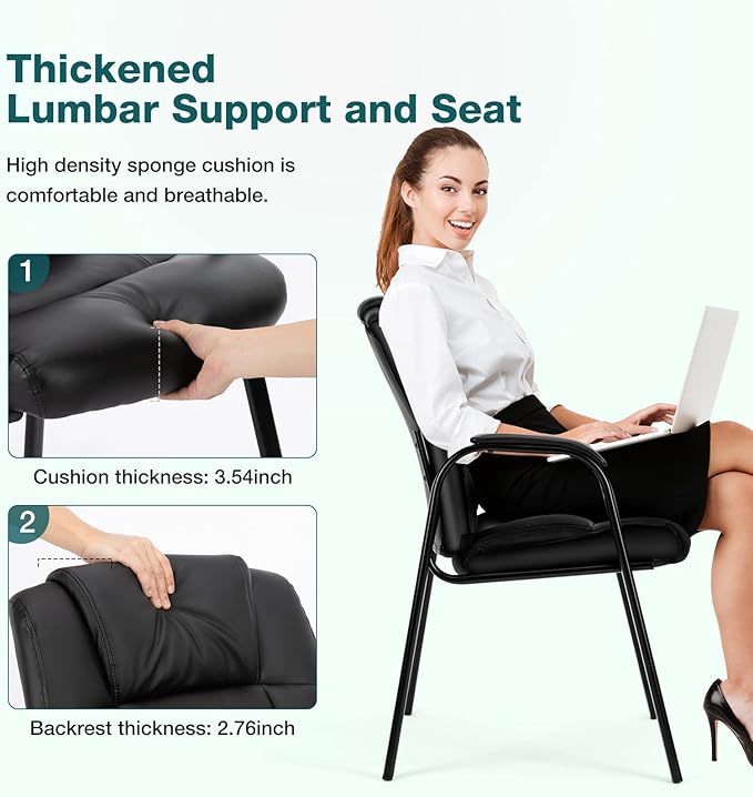 OLIXIS Waiting Room Reception Chairs Set of 8, Leather Office Desk Guest Stationary Side Chair with Padded Arms for Home Conference Lobby Area Meeting Church Medical Clinic Elderly Student
