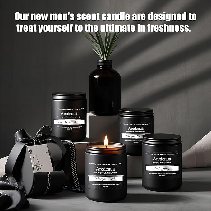Amber Patchouli Candle, Masculine Candle - Manly Scented Candles for Home, Aromatherapy Candle Gifts for Men Women - 7oz Soy Candles for Home Scented, 50 Hours Burn Time, Perfect for Relaxation