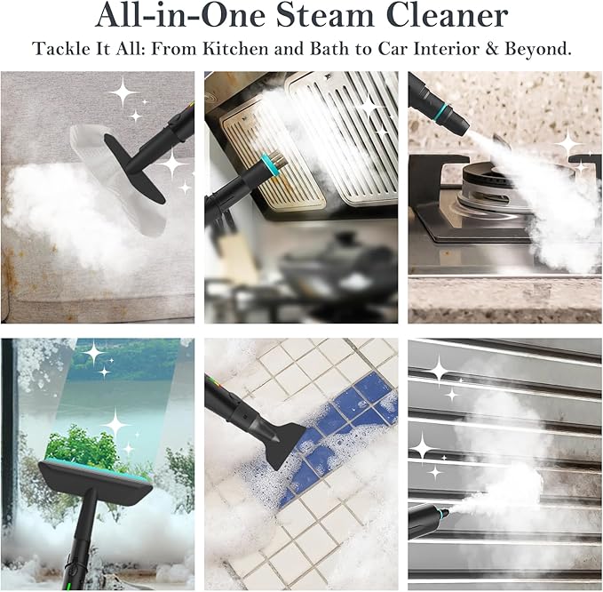 Steam Cleaner, 3-Level Adjustable Handle, 15s Heat-Up, Steamer for Cleaning With 1.8L Large Tank, Dry Burn Protection, Handheld Steam Cleaner for Home, Bathroom, Tile, Grout,Car with 12pcs Accessories