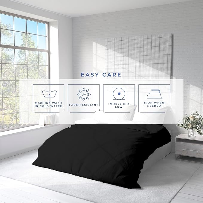 600 Thread Count 100% Egyptian Cotton Premium Duvet Cover - Breathable All Season Comforter Cover with Zipper Closure & Corner Ties | Smooth Sateen Weave (Twin/TwinXL 1 Pc Duvet Cover, Black)