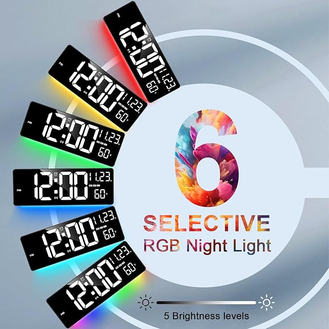 16" Bluetooth Large Digital Wall Clock/Auto Time Sync, 10 RGB Colors Digital