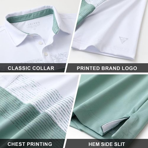 M MAELREG Golf Shirts for Men - Moisture-Wicking Dry Fit Polo with Chest Print | Casual Short Sleeve