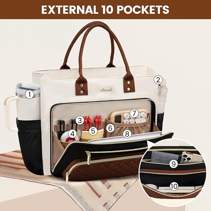 LOVEVOOK Teacher Tote Bag for Women Work, Laptop Bag With Large Cup Holder, Nurse Bags Professional Briefcase Business Computer Purses Handbag,Light Pink,17.3 Inch
