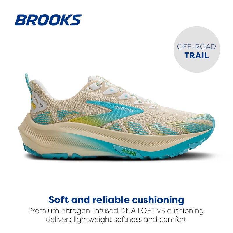 Brooks Women's Ghost Trail, Versatile Off-Road Running Shoe for Rugged Terrain - Sand/Star White/Golden Hour - 8 Medium