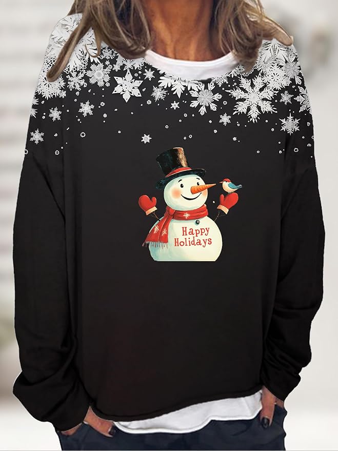 LOAIHA Christmas Shirts for Women Crewneck Snowman Snowflake Santa Graphic Shirts Christmas Tree Long Sleeve Xmas Hoodie
