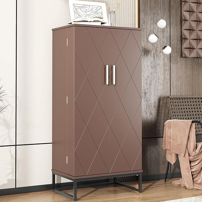 51” Kitchen Pantry Storage Cabinet, White Freestanding Pantry Cabinets with Doors and Adjustable Shelves, Buffet Cupboards Storage Cabinet for Home Office Use, Dinning Room(Brown)