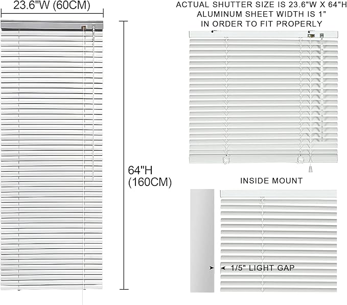YIIBAII Mini Blinds Suitable for 24" W x 64" H Windows 1" Aluminum Horizontal