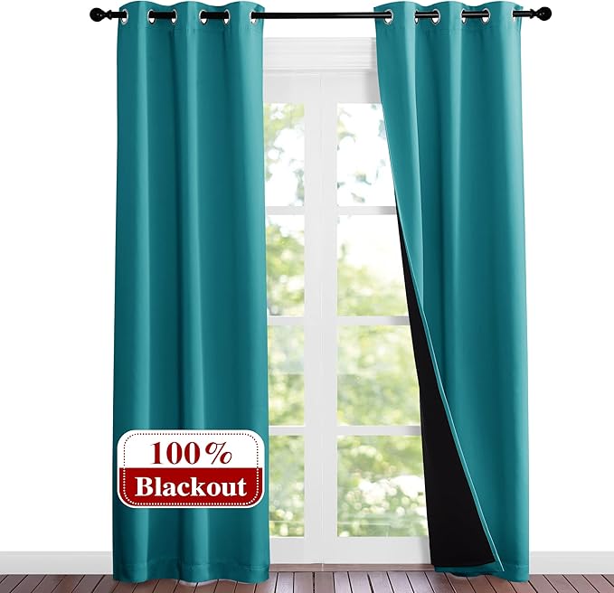 NICETOWN Peacock Teal Blackout Curtains 84 inches Long, Full Light Blocking