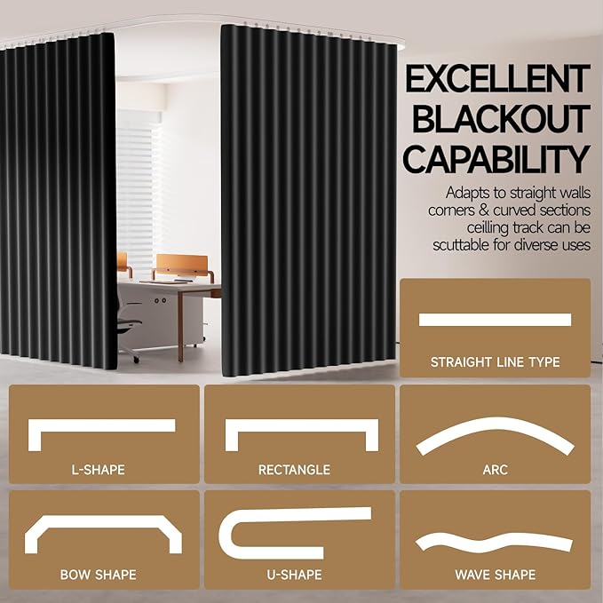 Room Divider Ceiling Curtains W/Flexible Track Sets, inch Extra Long Blackout