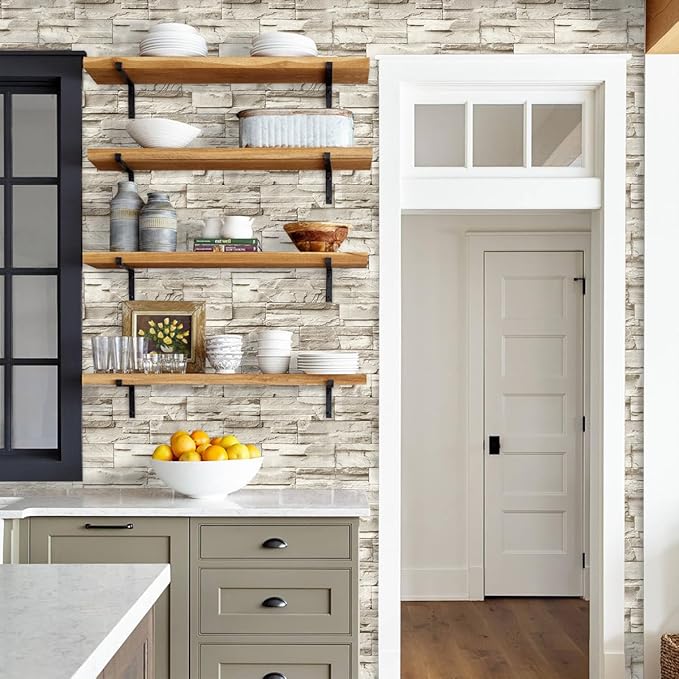 Jeweluck Stone Wallpaper Peel and Stick Brick Wallpaper 17.7”×236.2” Brick