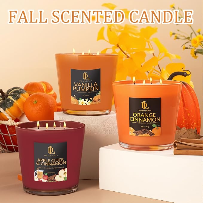 Apple Cider & Cinnamon Candle, Fall Scented Candles, Large 30oz Natural Soy Candles, 4-Wick 80 Hour Burn Time, Autumn Fragrance Candle Gifts for Home Decor