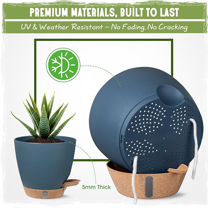 Self-Watering Pots for Indoor Plants 4 Pack, 6/8/10/12 Inch Outdoor Planters with Water Level Indicator&Deep Reservoir, Decorative Flower Pots for Indoor Plants,Home Decor (Blue, 12+10+8+6 inch)