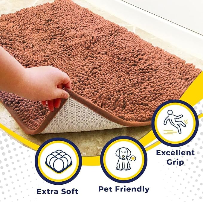 Muddy Mat® | Super Water Absorbent Door Mat Indoor, Microfiber Quick Dry Chenille Entryway Rug, Slip Resistant Front Door Mat, Indoor Mats for Entryway, Machine Washable Pet Rug, Peach 30" x 48"