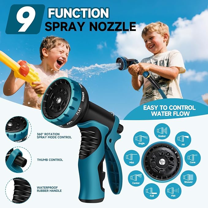 Garden Hose 100FT Non-Expandable Water Hose Lightweight Flexible Kink-Free Leak-Proof Outdoor Hose Portable Watering Pipe for Yard Lawn Camper Outside Durable Fabric with 3/4 Inch Brass Fittings