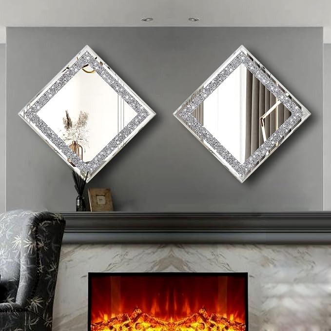 2 Piece Wall Mirrors, Crush Diamond Mirrors Decor