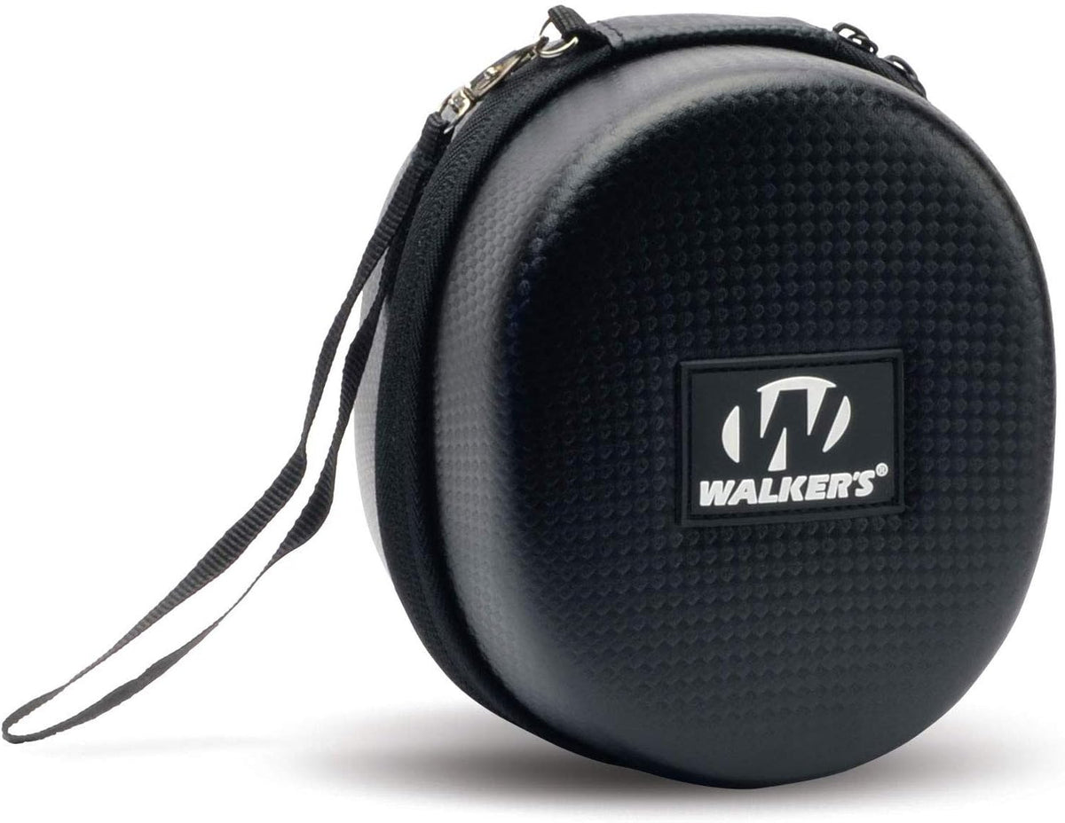 Walker's Muff Protective Case | Weather-Resistant Durable Shockproof Dustproof EVA Carbon Finish Hunting Range Shooting Earmuff Carrying Case, Nylon Lanyard