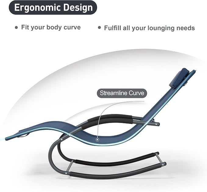 Outdoor Lounge Chair with Pillow, Pool Chaise Lounge Chair Set of 2, Navy Blue