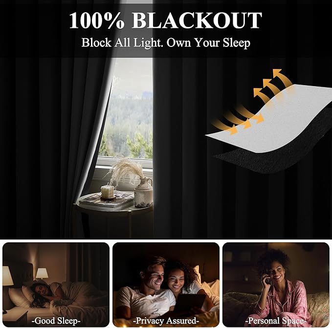 RYB HOME 100% Blackout Curtains Extra Wide